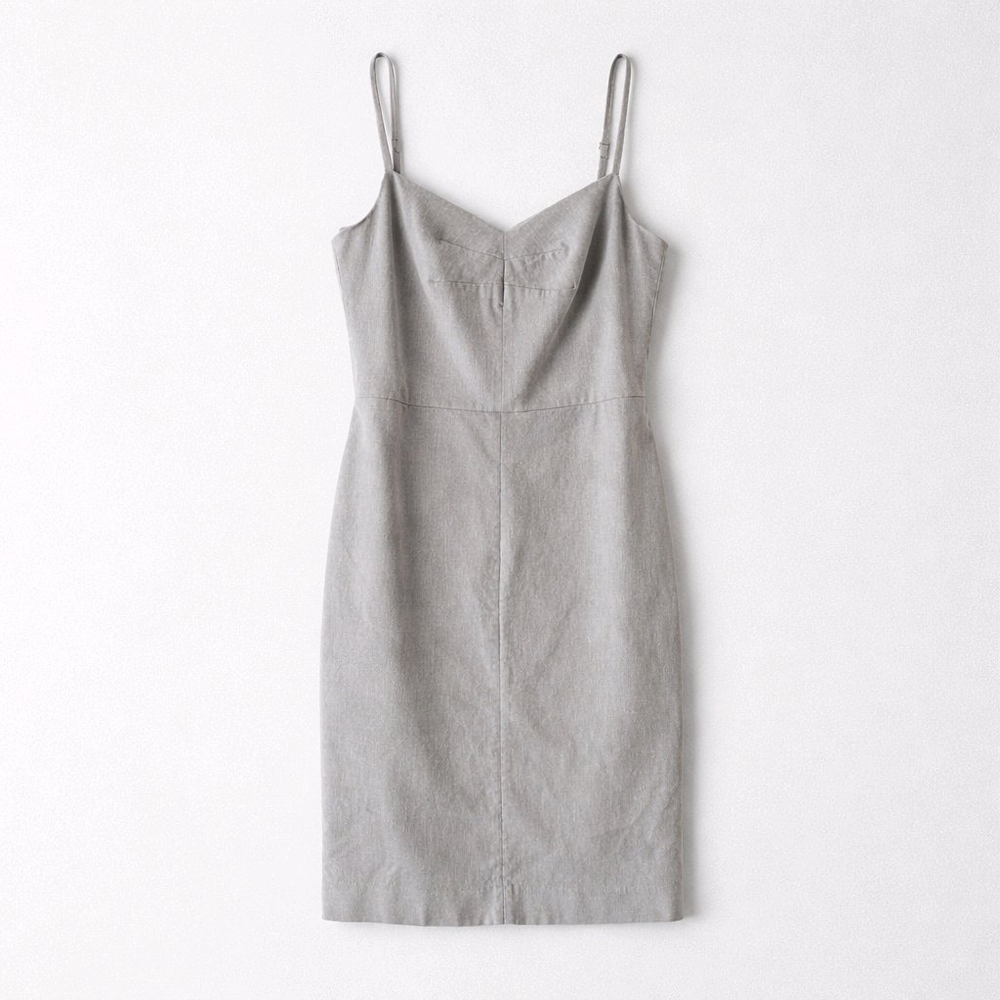Banana Republic Woven Stretch Spaghetti Strap LT Gray Dress In Cotton Blend 8
